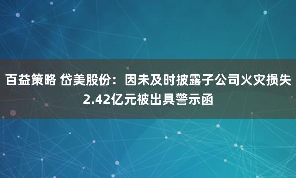 百益策略 岱美股份：因未及时披露子公司火灾损失2.42亿元被出具警示函